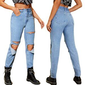 Shein Women’s Light Blue Ripped Ankle Denim Jeans Size US-6/Medium NWOT